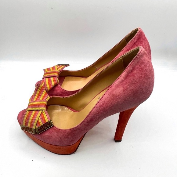 Miss Sixty Pink Suede Bow Peep-Toe High Heels – Size 37 (US 6.5-7) - Picture 5 of 10